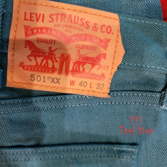Levis 501*XX Button fly Jeans Teal/Blue Color W40 L32 - Picture 9 of 9